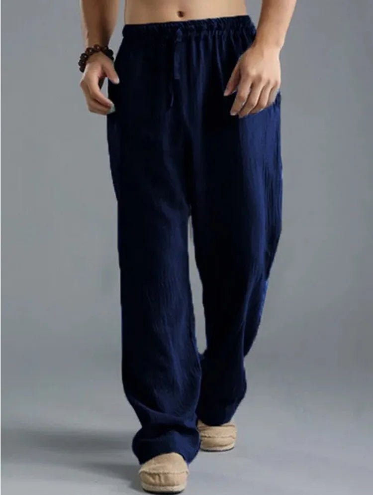 Men's Casual Linen-Style Polyester Pants