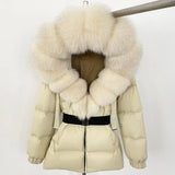 Women Puffer Down JacketnReal Fox Fur Hooded Thick Warm coat for winter season