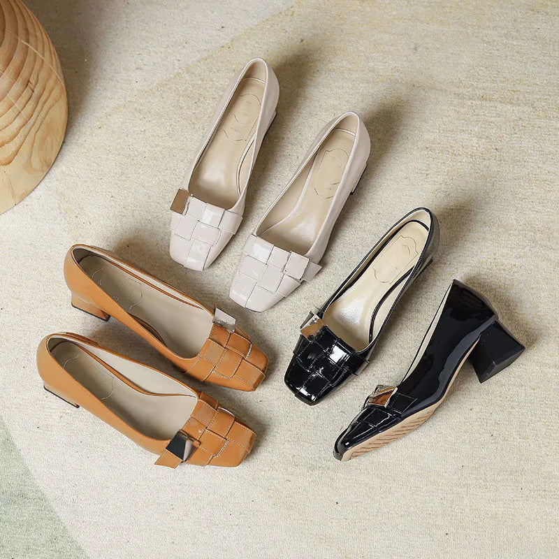 Square Toe Patent Leather Pumps