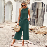Women’s Summer 2-Piece Linen Crop Top & Track Pants Set
