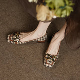 French Retro Kitten Heel Square Toe Sandals