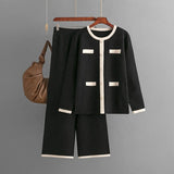Women set  Long Sleeve Top High Waist Wide Leg Knitted Trousers for winter season