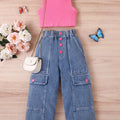 Solid Color Knit Vest & Denim Set
