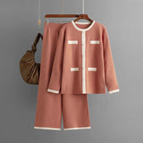 Women set  Long Sleeve Top High Waist Wide Leg Knitted Trousers for winter season