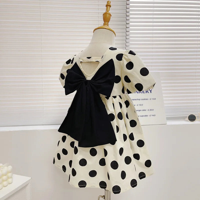 Party Dress with Puff Sleeves and Bow for Girls