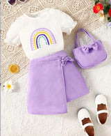 Summer Rainbow Print Top & Irregular Skirt Set for Girls