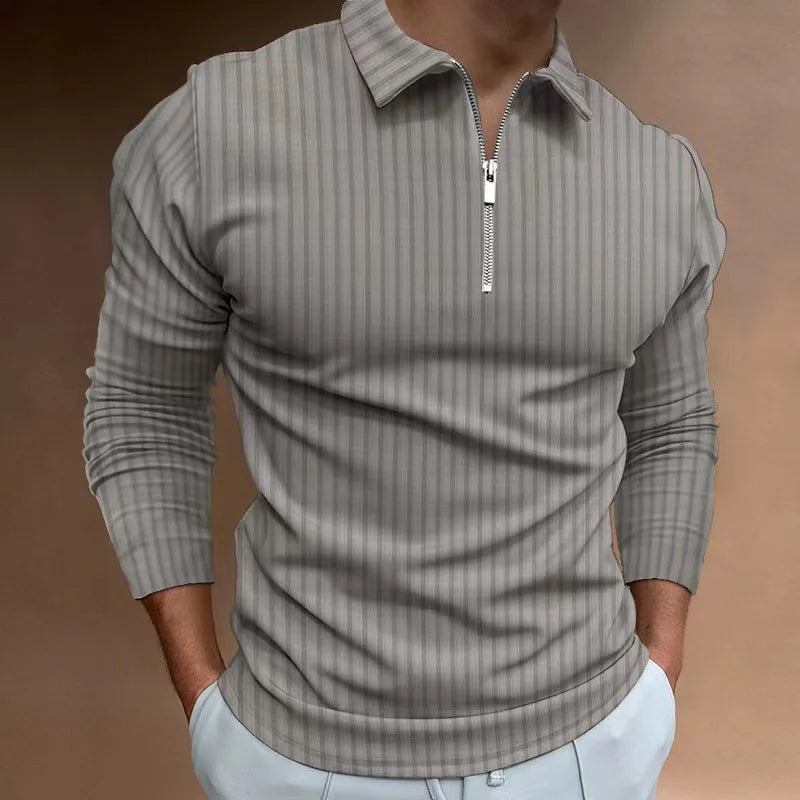 Men’s Striped Long-Sleeve Polo Shirt