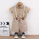 Boys' Summer Short-Sleeved Bow Tie Bib Shorts Suit