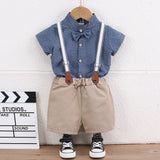 Boys' Summer Short-Sleeved Bow Tie Bib Shorts Suit