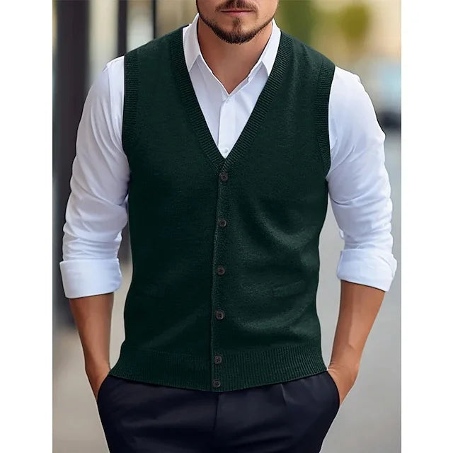 Men’s V-Neck Sleeveless Knit Cardigan