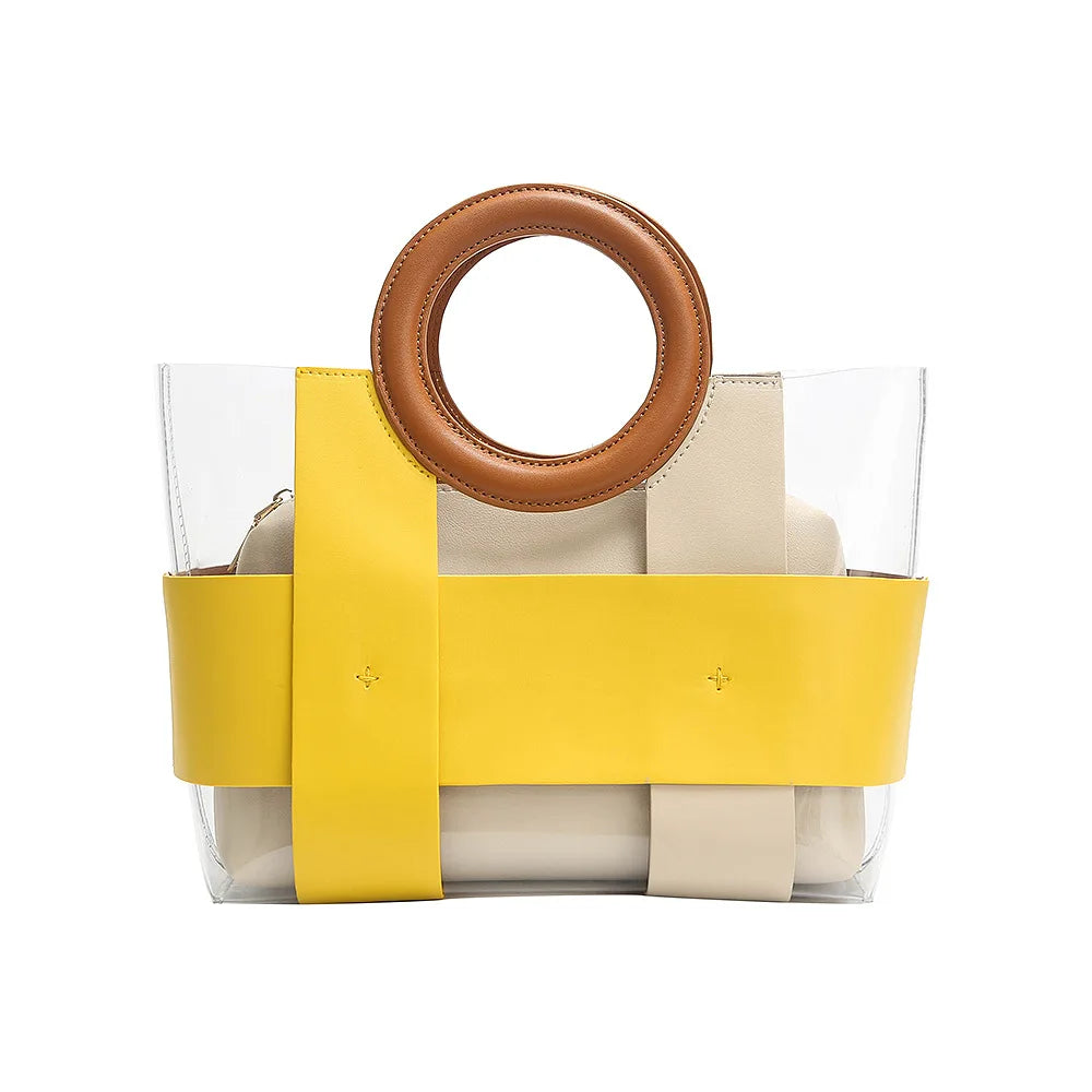 Ladies Transparent Jelly Handbag with Contrast Color