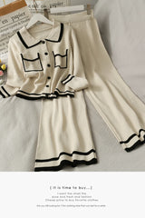 Long-sleeved Sweater Autumn High-waisted Slim Drape Wide-leg Pants Women's Set for winter