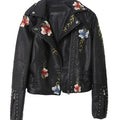 Women Elegant Embroidered Pu Leather Jacket for winter season