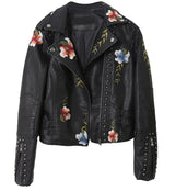 Women Elegant Embroidered Pu Leather Jacket for winter season