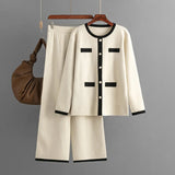 Women set  Long Sleeve Top High Waist Wide Leg Knitted Trousers for winter season