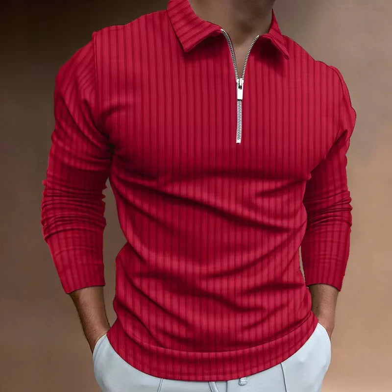 Men’s Striped Long-Sleeve Polo Shirt