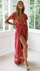 2024 Summer women's clothing cotton boho print dress resort beach maxi dress