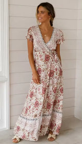 2024 Summer women's clothing cotton boho print dress resort beach maxi dress