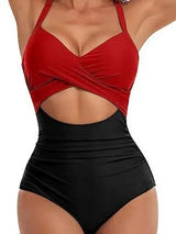V-Neck One Piece Swimsuit
