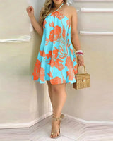 Hawaiian Style Floral Halter Dress