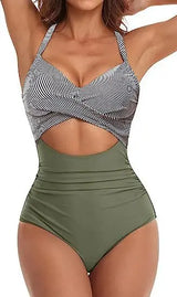 V-Neck One Piece Swimsuit
