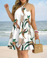 Hawaiian Style Floral Halter Dress