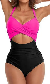 V-Neck One Piece Swimsuit