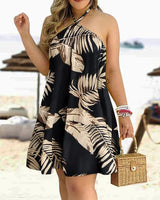 Hawaiian Style Floral Halter Dress