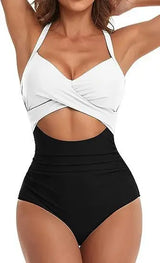 V-Neck One Piece Swimsuit