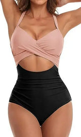 V-Neck One Piece Swimsuit