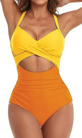 V-Neck One Piece Swimsuit