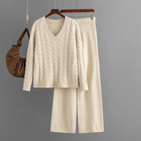 Women’s Two-Piece V-Neck Sweater and Wide Leg Pants Set