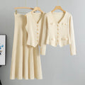 Women’s Three-Piece Knit Cardigan, Vest, and Skirt Set