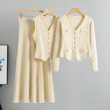 Women’s Three-Piece Knit Cardigan, Vest, and Skirt Set