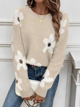 Women’s Korean Style Floral Jacquard Pullover