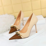 Women’s PU Metal Chain Decor Heels