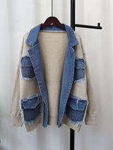 Women’s Denim Jacket with Knitted Sweater Design