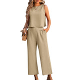 Women’s Summer 2-Piece Linen Crop Top & Track Pants Set