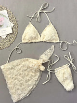 3-Piece 3D Flower Triangle Bikini Set with Tummy Control