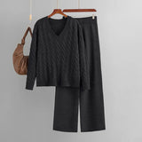 Women’s Two-Piece V-Neck Sweater and Wide Leg Pants Set