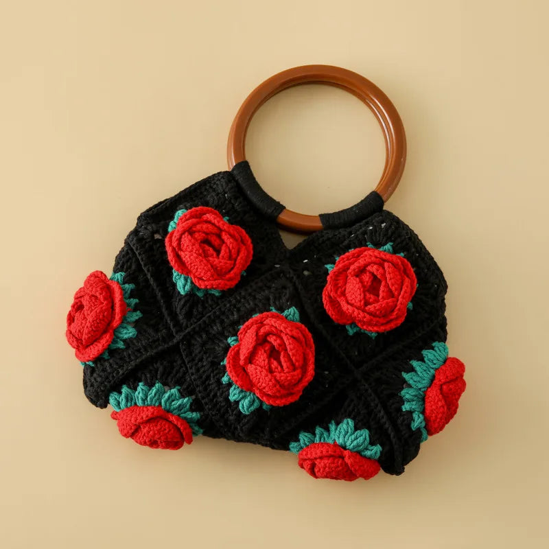 Women’s Elegant Rose Crochet Handbag