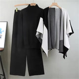 Women’s Three-Piece Knitted Cardigan and Wide-Leg Pants Set