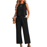 Women’s Summer 2-Piece Linen Crop Top & Track Pants Set