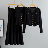 Women’s Three-Piece Knit Cardigan, Vest, and Skirt Set