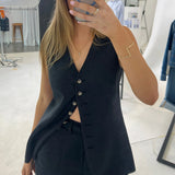 Women's Sleeveless Cotton-Linen Shorts Suit Set