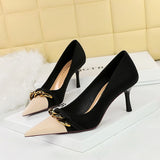 Women’s PU Metal Chain Decor Heels