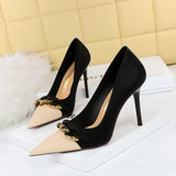 Women’s PU Metal Chain Decor Heels
