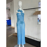 Backless Knit Spaghetti Strip Maxi Dress