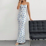 Floral Satin Sleeveless Maxi Dress