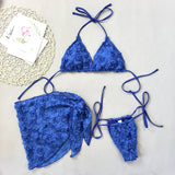 3-Piece 3D Flower Triangle Bikini Set with Tummy Control